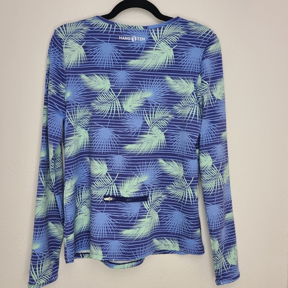 Hang Ten Rash Guard Long Sleeve Quick Dry Hawaiian Floral Blue Size Medium - Picture 2 of 13